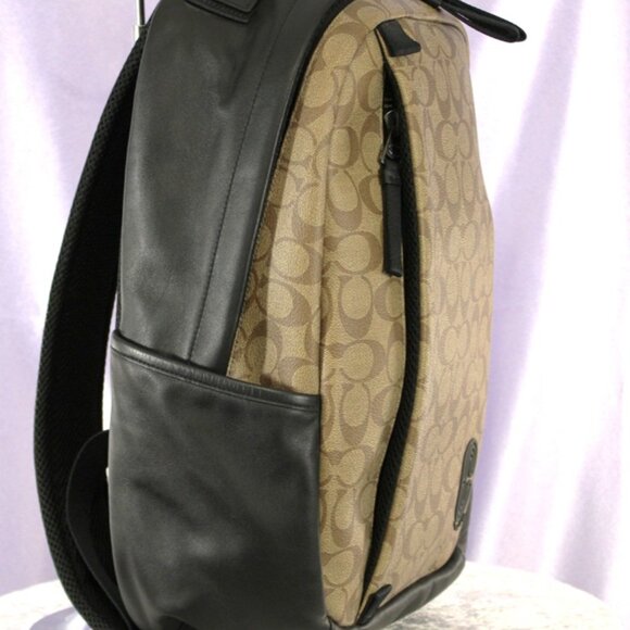 Coach Signature Canvas & Leather Backpack Brown Black - Picture 4 of 10